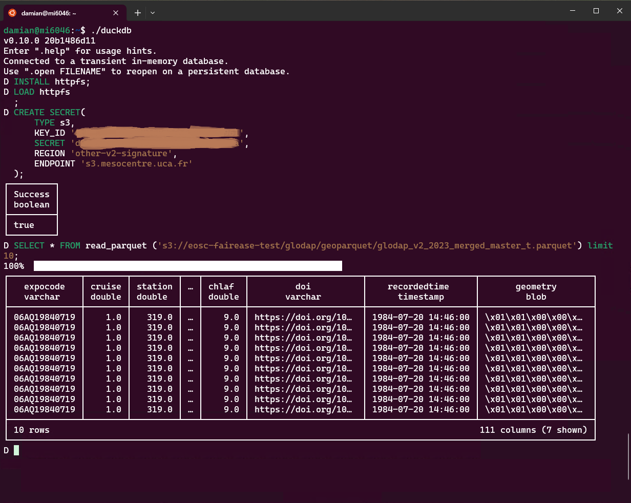 Querying a parquet file in an remote object store using DuckDB (https://duckdb.org)