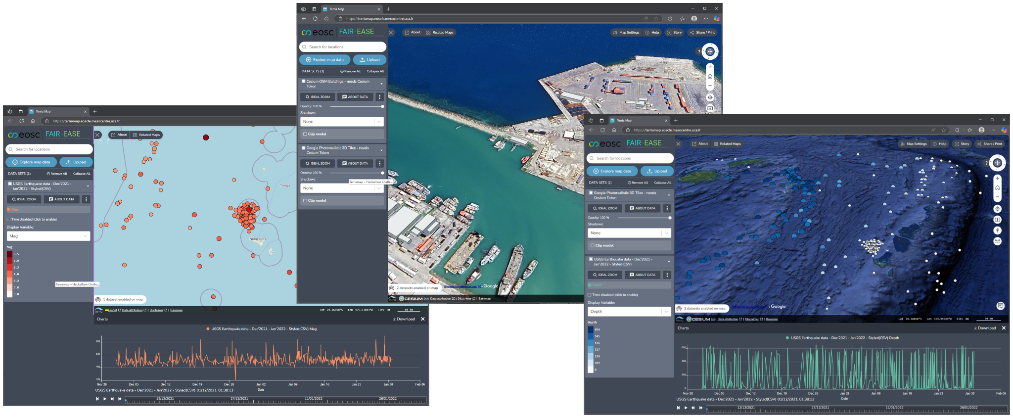 Terriamap 2D and 3D display modes