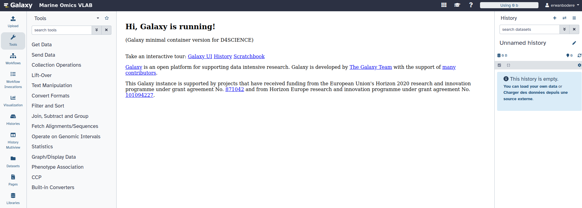 Galaxy project service on D4Science