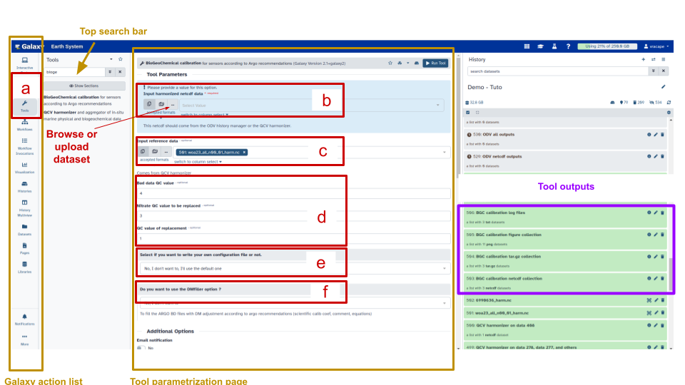 Biogeochemical calibration tool parametrization on Galaxy